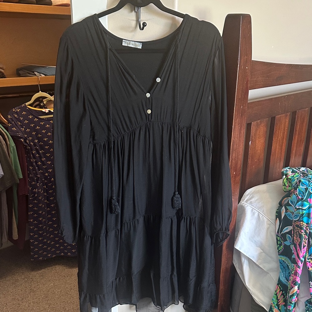 Black Long Sleeve Dress with Tassels made in Italy 🇮🇹  NWOT